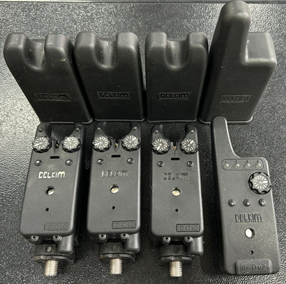 Delkim TXi-D V2 Bite Alarms X3 + D-Lok's + RX-D Receiver Boxed